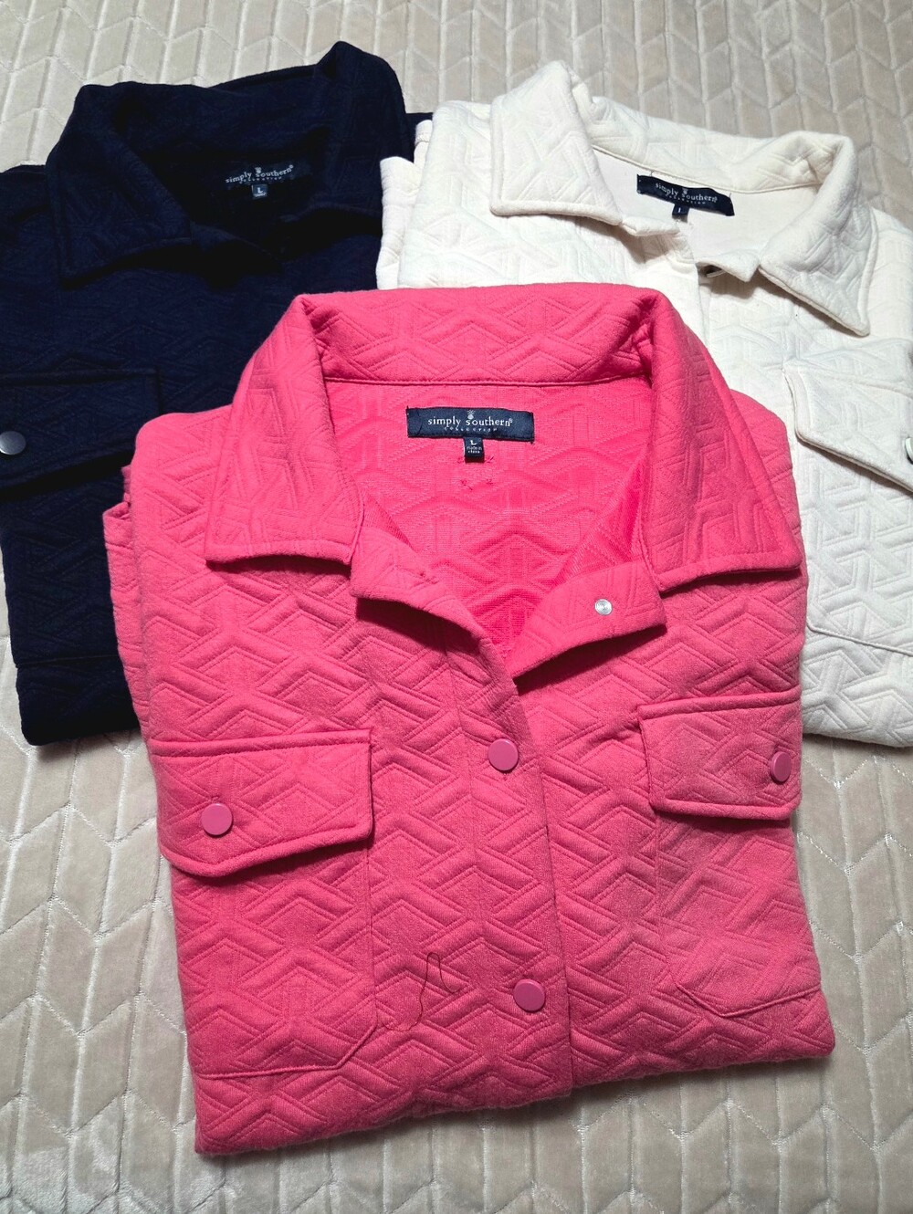Simply Southern Women's Pink Quilted Jacket Trio- NWOT